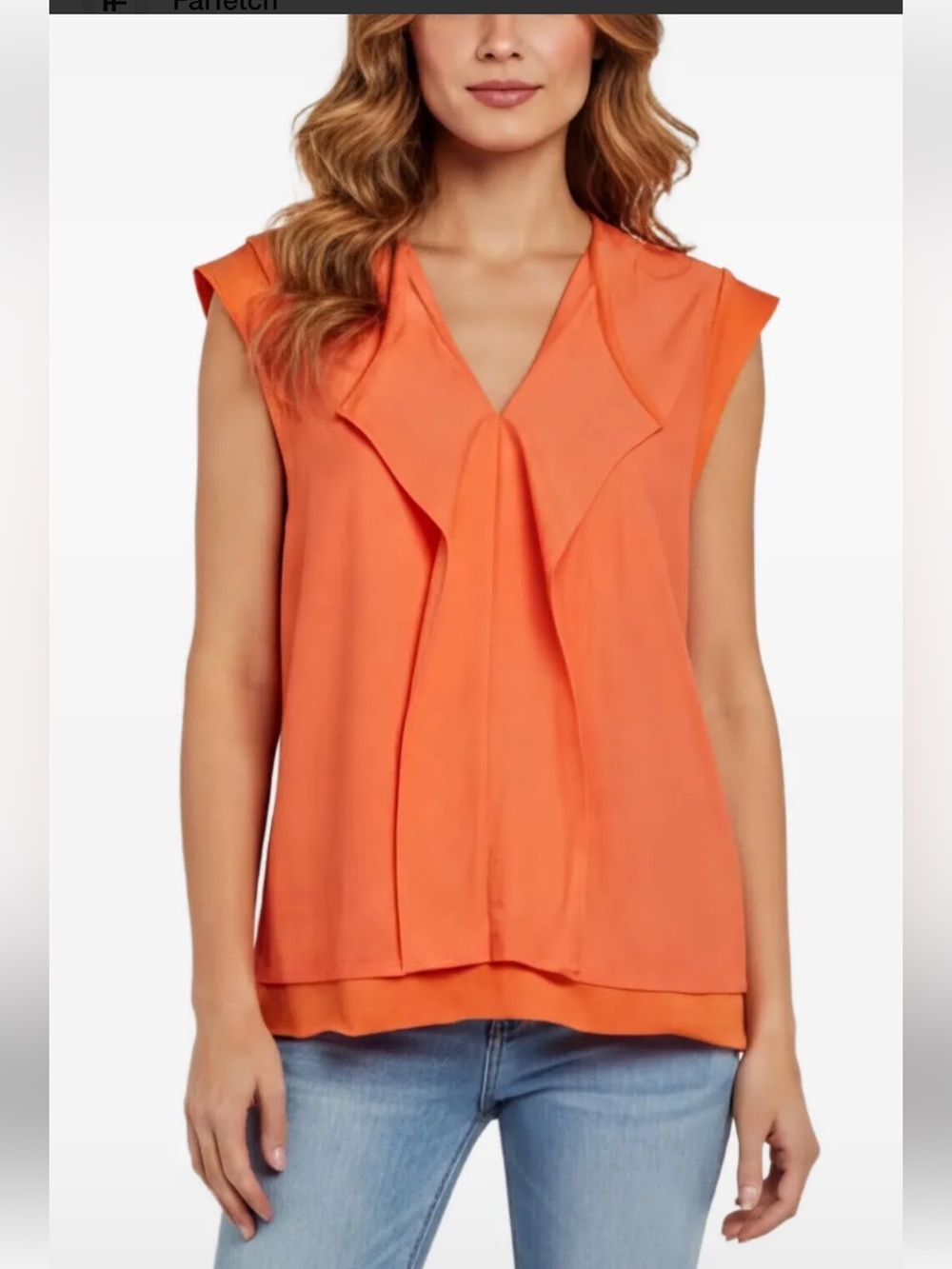 Kenzo Orange Textured Crepe and Cotton Cap
Sleeve Blouse